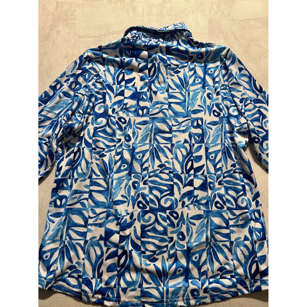 Stella Parker Collection Blue White Abstract Print Polo Shirt Womens Size Large - Picture 9 of 10